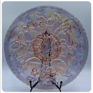 Pink 10”Chop Plate Imperial Glass Company Open Rose Collar Base Carnival 60-70s